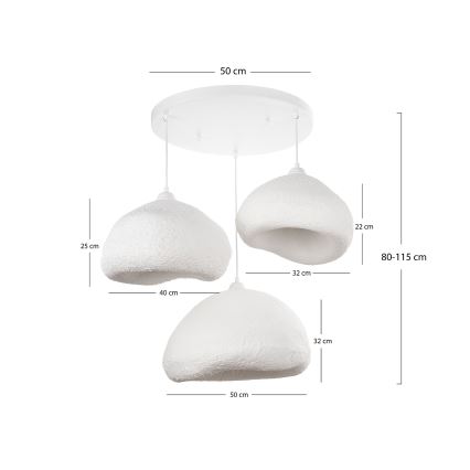 Brilagi - WABI SABI Cable Pendant Light 3xE27/40W/230V, Ø 82 cm, White