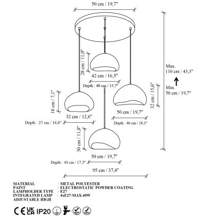 Brilagi - WABI SABI cable pendant light 4xE27/40W/230V Ø 95 cm white