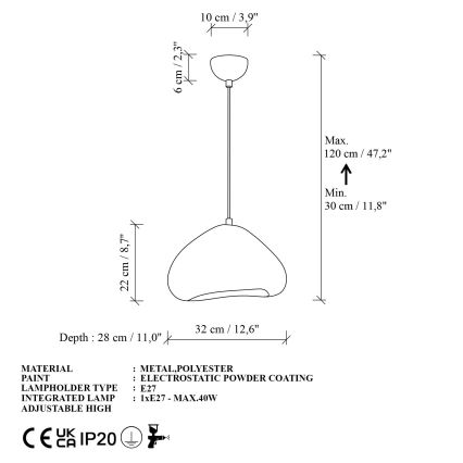 Brilagi - WABI SABI Cord Pendant Lamp 1xE27/40W/230V, Ø 32 cm, White