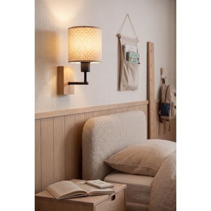 BRILAGI - BOBO WOOD Kids' Wall Lamp 1xE27/25W/230V oak/black/beige/polka dots