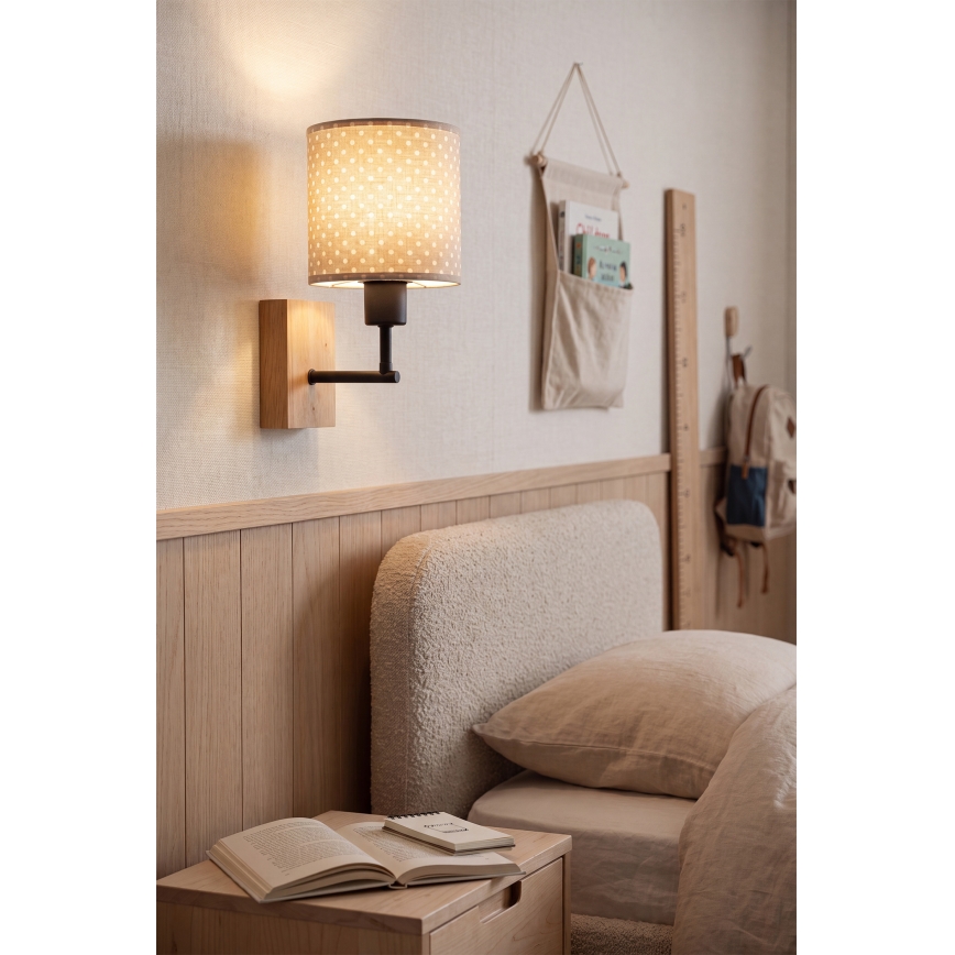 BRILAGI - BOBO WOOD Kids' Wall Lamp 1xE27/25W/230V oak/black/beige/polka dots