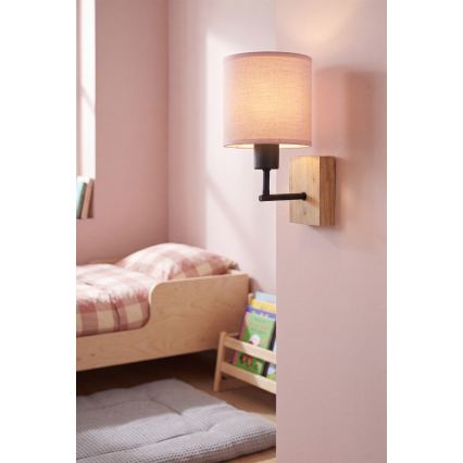 BRILAGI - BOBO WOOD Kids' Wall Lamp 1xE27/25W/230V Oak/Black/Pink