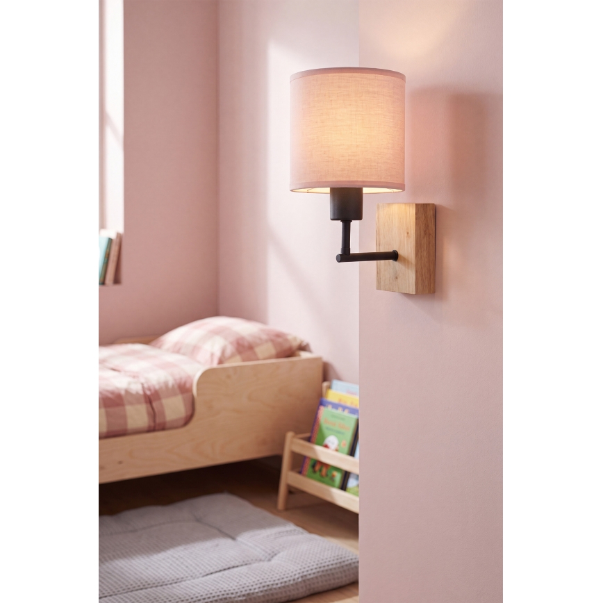 BRILAGI - BOBO WOOD Kids' Wall Lamp 1xE27/25W/230V Oak/Black/Pink