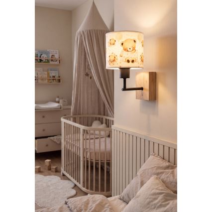 BRILAGI - Children's wall lamp BOBO WOOD 1xE27/25W/230V oak/black/white/teddy bears