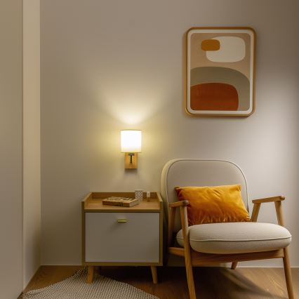 Brilagi - Wall lamp NUBILA WOOD 1xE27/25W/230V oak/black/creamy