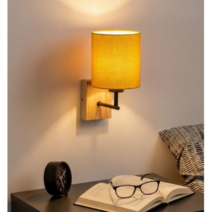 Brilagi - Wall Lamp NUBILA WOOD 1xE27/25W/230V oak/black/yellow