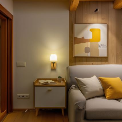 Brilagi - Wall lamp NUBILA WOOD 1xE27/25W/230V oak/creamy
