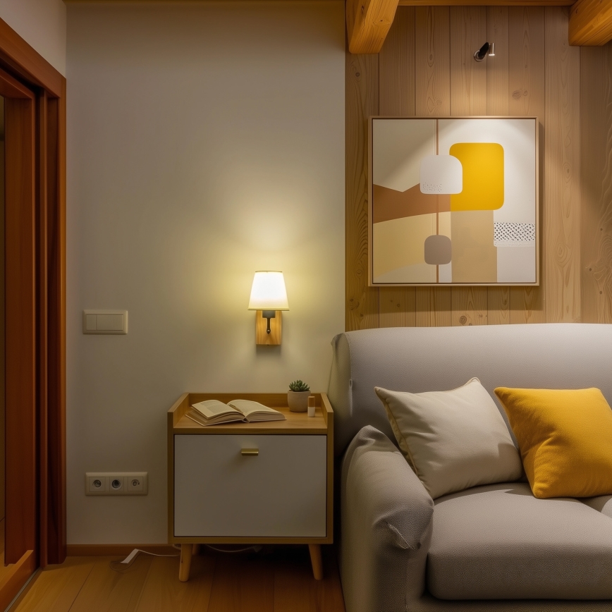 Brilagi - Wall lamp NUBILA WOOD 1xE27/25W/230V oak/creamy