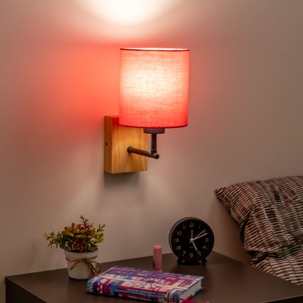 Brilagi - Wall lamp NUBILA WOOD 1xE27/25W/230V oak/pink