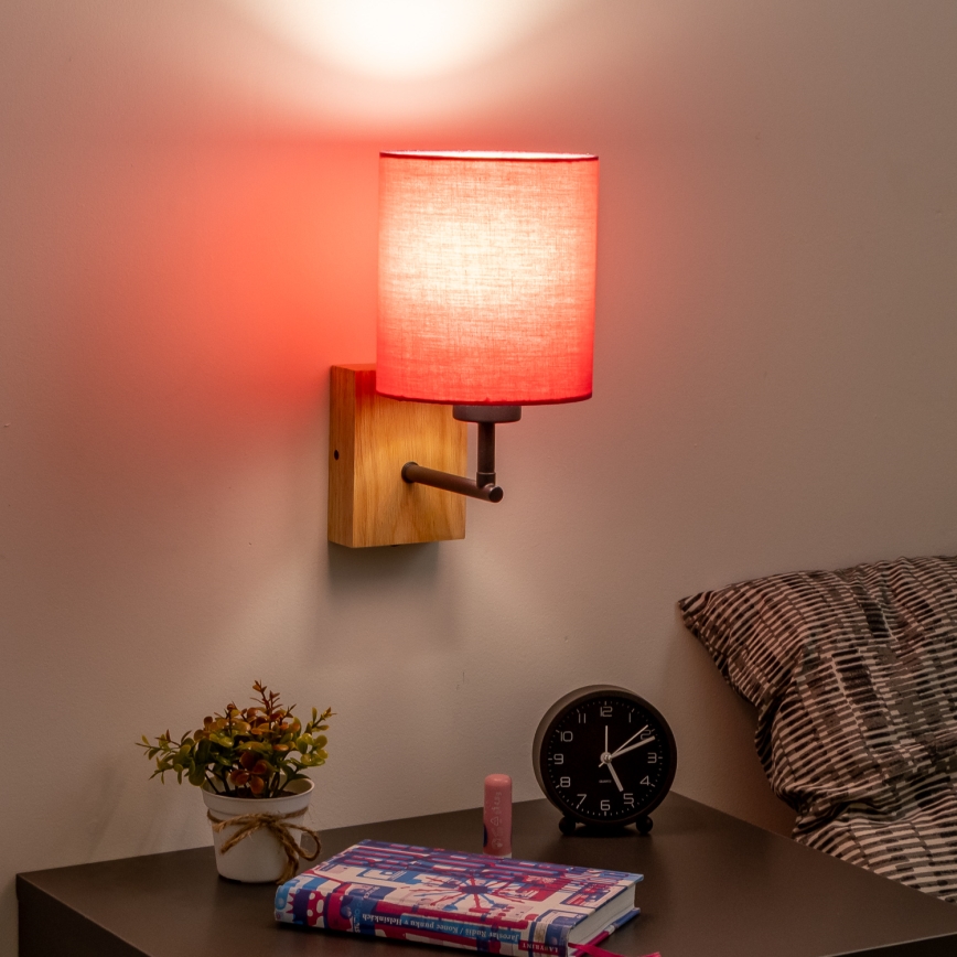 Brilagi - Wall lamp NUBILA WOOD 1xE27/25W/230V oak/pink