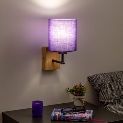 Brilagi - Wall lamp NUBILA WOOD 1xE27/25W/230V oak/purple