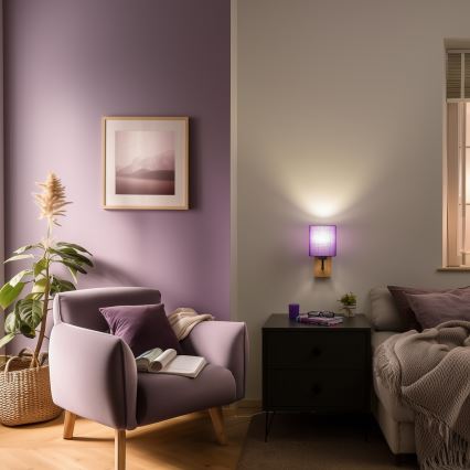 Brilagi - Wall lamp NUBILA WOOD 1xE27/25W/230V oak/purple