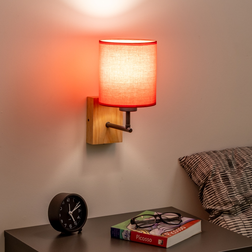 Brilagi - Wall lamp NUBILA WOOD 1xE27/25W/230V oak/red