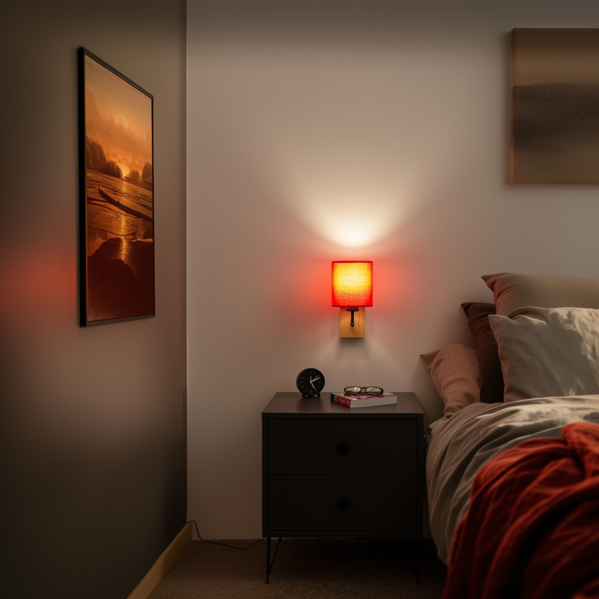 Brilagi - Wall lamp NUBILA WOOD 1xE27/25W/230V oak/red