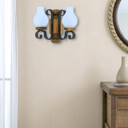 Brilagi - Wall light RUSTIC 2xE14/40W/230V beech