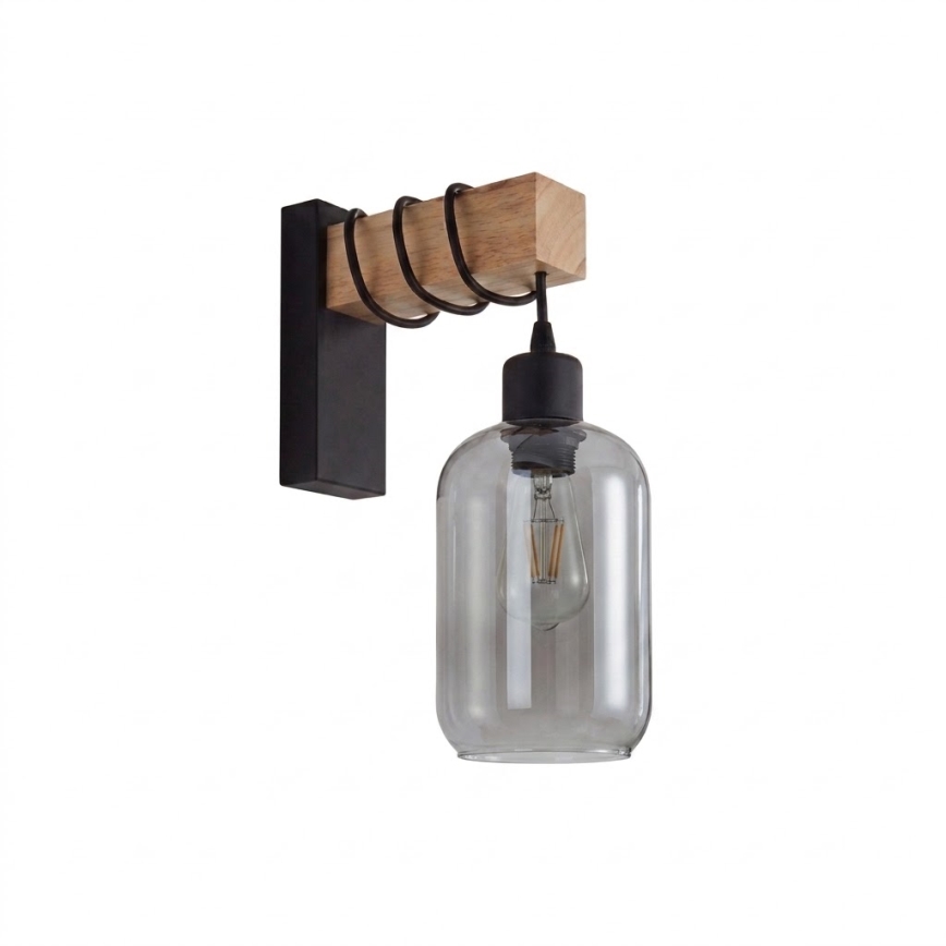 BRILAGI - Wall light WOOD GLASS 1xE27/60W/230V pine/black/smoked gray