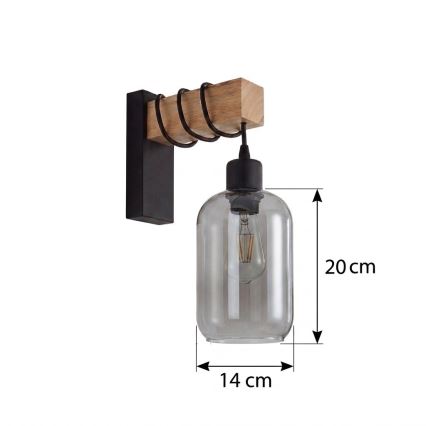 BRILAGI - Wall light WOOD GLASS 1xE27/60W/230V pine/black/smoked gray