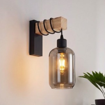 BRILAGI - Wall light WOOD GLASS 1xE27/60W/230V pine/black/smoked gray