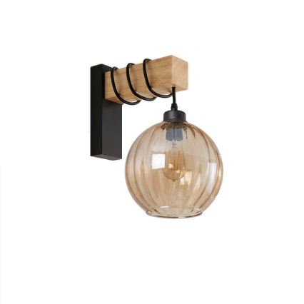 BRILAGI - Wall lamp WOOD GLASS 1xE27/60W/230V pine/black/smoky brown