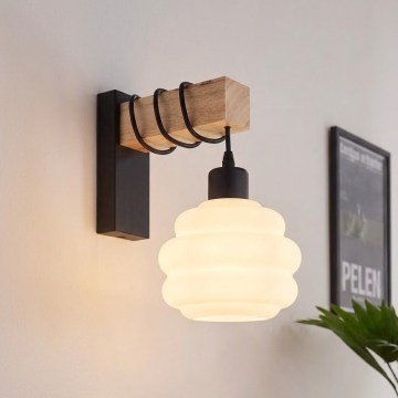 BRILAGI - Wall light WOOD GLASS 1xE27/60W/230V pine/black/white