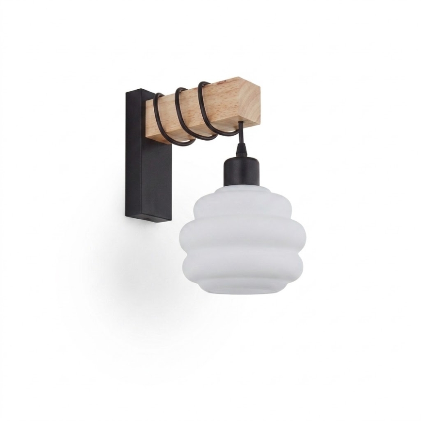 BRILAGI - Wall light WOOD GLASS 1xE27/60W/230V pine/black/white