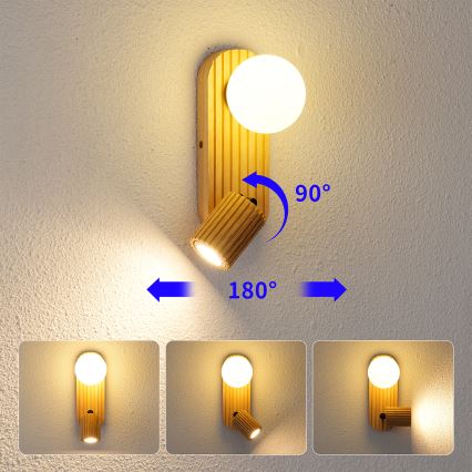 Brilagi - Wall-mounted spotlight MODERN WOOD 1xG9/5W/230V + 1xGU10/8W wood