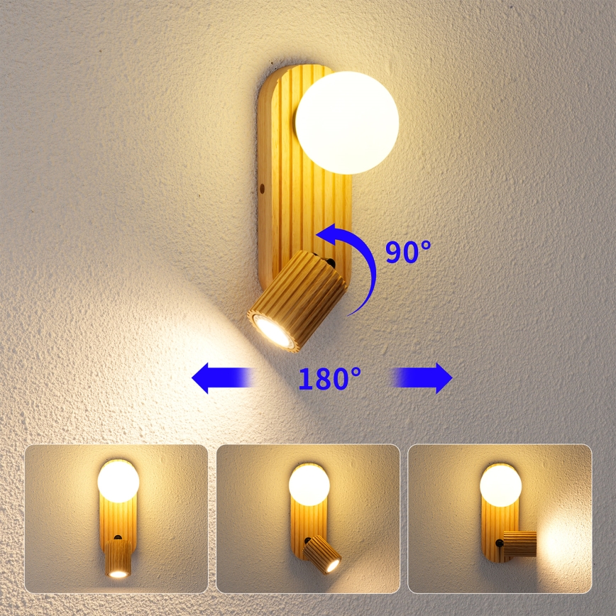 Brilagi - Wall-mounted spotlight MODERN WOOD 1xG9/5W/230V + 1xGU10/8W wood