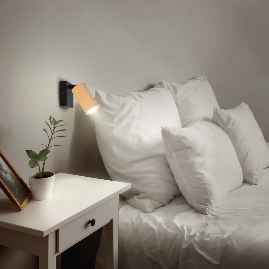 Brilagi - Wall spotlight SELE 1xGU10/30W/230V black/oak decor