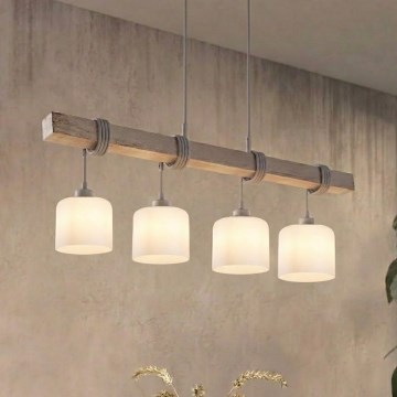 BRILAGI - WOOD GLASS Cable-hung Chandelier 4xE27/60W/230V Pine/Gray/White