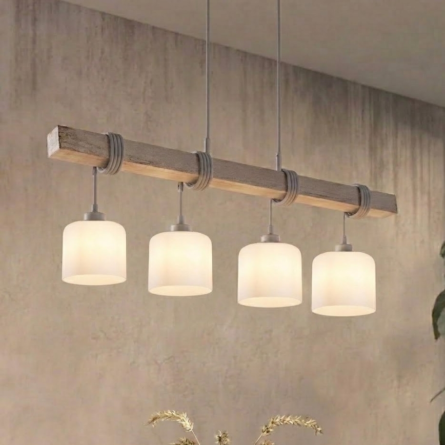 BRILAGI - WOOD GLASS Cable-hung Chandelier 4xE27/60W/230V Pine/Gray/White