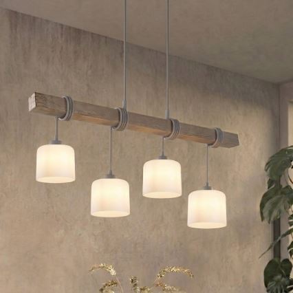 BRILAGI - WOOD GLASS Cable-hung Chandelier 4xE27/60W/230V Pine/Gray/White