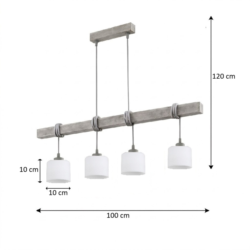 BRILAGI - WOOD GLASS Cable-hung Chandelier 4xE27/60W/230V Pine/Gray/White