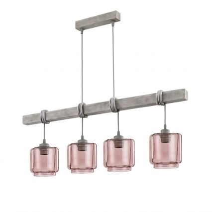 BRILAGI - Cable-hung pendant light WOOD GLASS 4xE27/60W/230V pine/gray/smoky beige