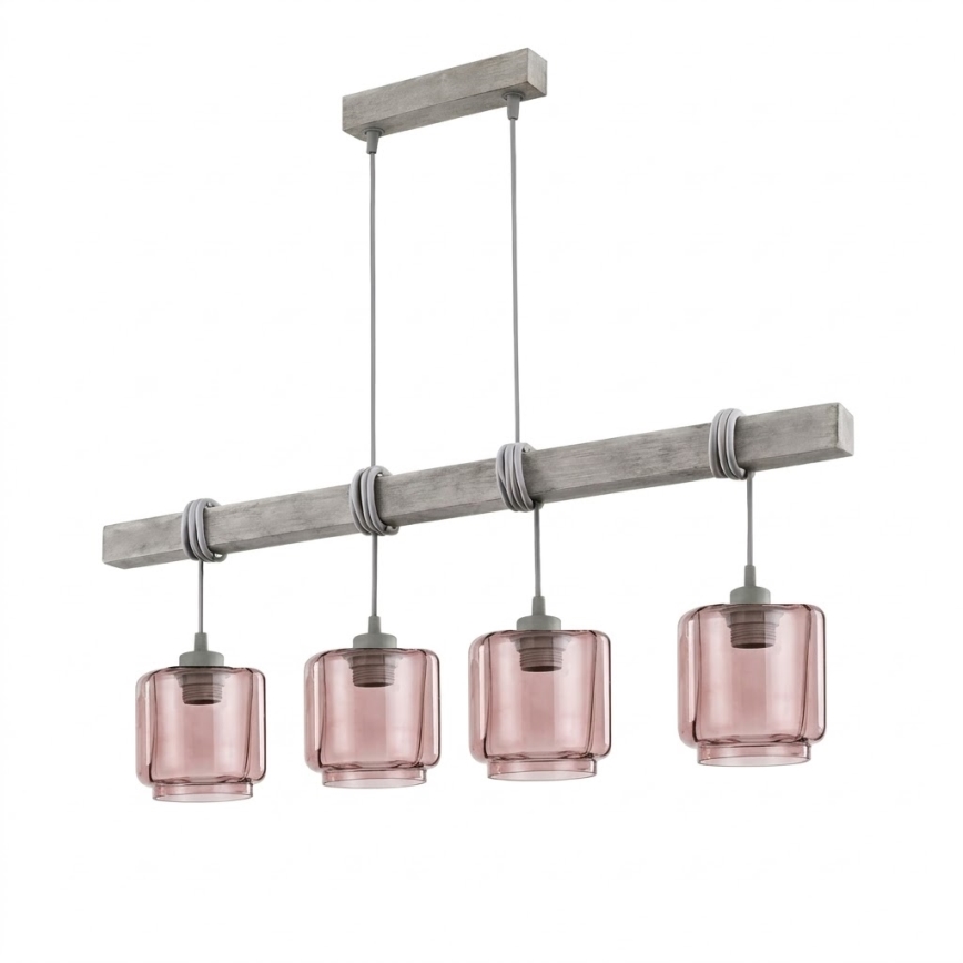BRILAGI - Cable-hung pendant light WOOD GLASS 4xE27/60W/230V pine/gray/smoky beige