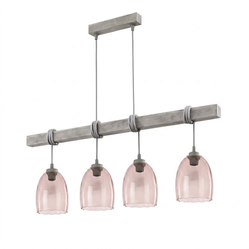 BRILAGI - Pendant on cable WOOD GLASS 4xE27/60W/230V pine/gray/smoky beige