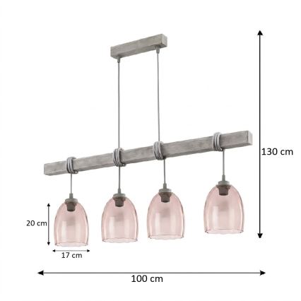 BRILAGI - Pendant on cable WOOD GLASS 4xE27/60W/230V pine/gray/smoky beige