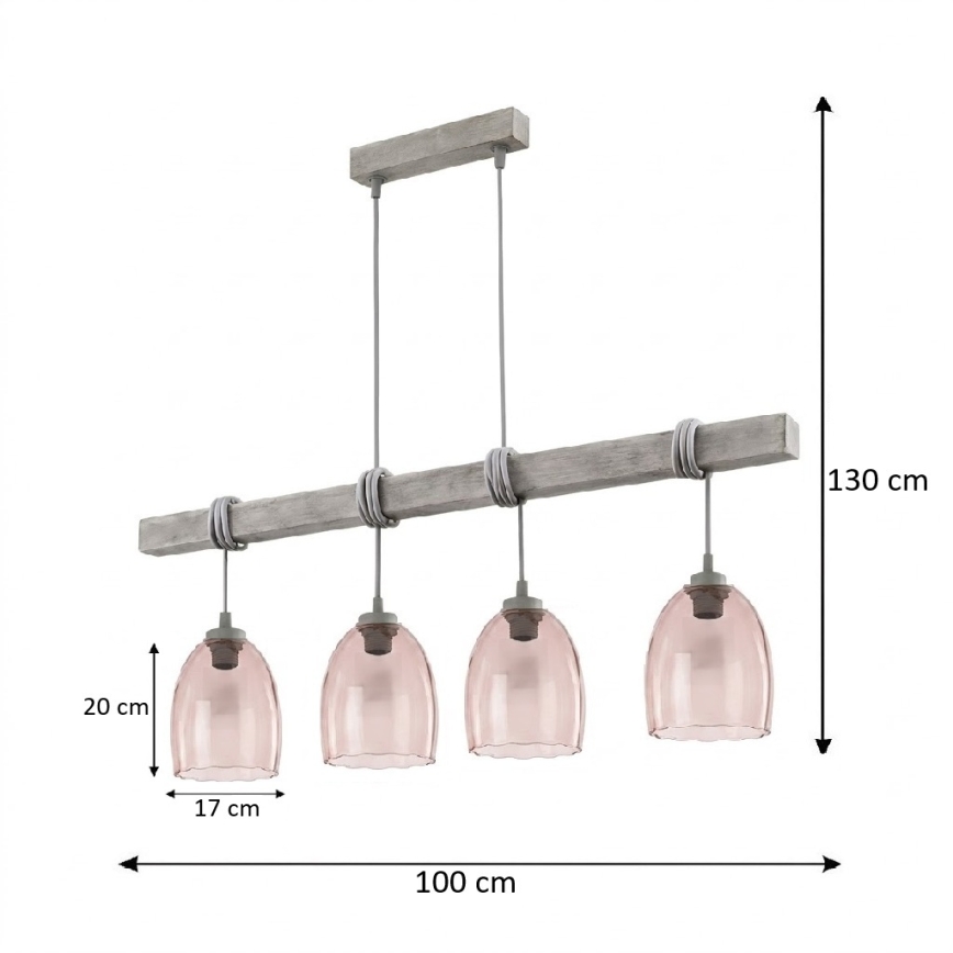 BRILAGI - Pendant on cable WOOD GLASS 4xE27/60W/230V pine/gray/smoky beige