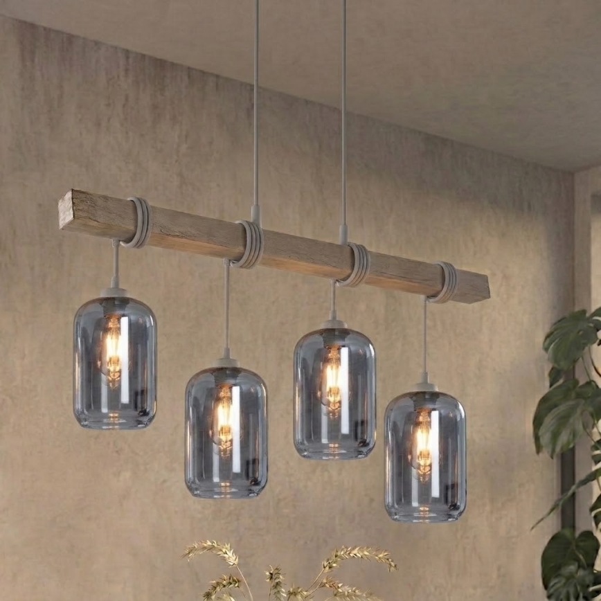 BRILAGI - WOOD GLASS Cable Pendant 4xE27/60W/230V Pine/Grey/Smoked Grey