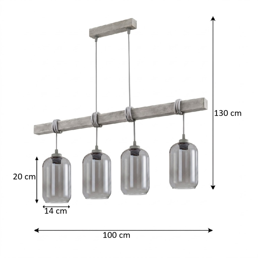 BRILAGI - WOOD GLASS Cable Pendant 4xE27/60W/230V Pine/Grey/Smoked Grey