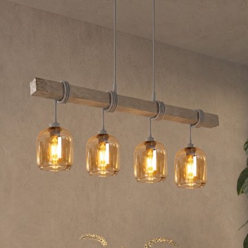 BRILAGI - WOOD GLASS Cord Pendant Light 4xE27/60W/230V pine/gray/smoky brown