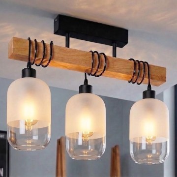 BRILAGI - WOOD GLASS Flush-Mounted Ceiling Light 3xE27/60W/230V pine/black/white