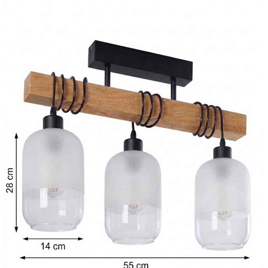 BRILAGI - WOOD GLASS Flush-Mounted Ceiling Light 3xE27/60W/230V pine/black/white