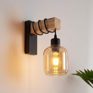 BRILAGI - WOOD GLASS Wall Light 1x E27/60W/230V Pine/Black/Smoked Brown