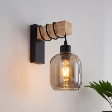 BRILAGI - WOOD GLASS Wall Light 1xE27/60W/230V pine/black/smoke gray