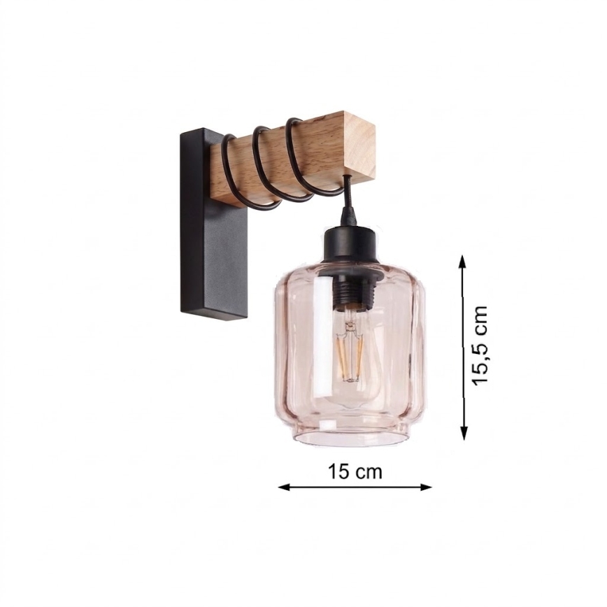 BRILAGI - WOOD GLASS wall light 1xE27/60W/230V pine/black/smoky beige