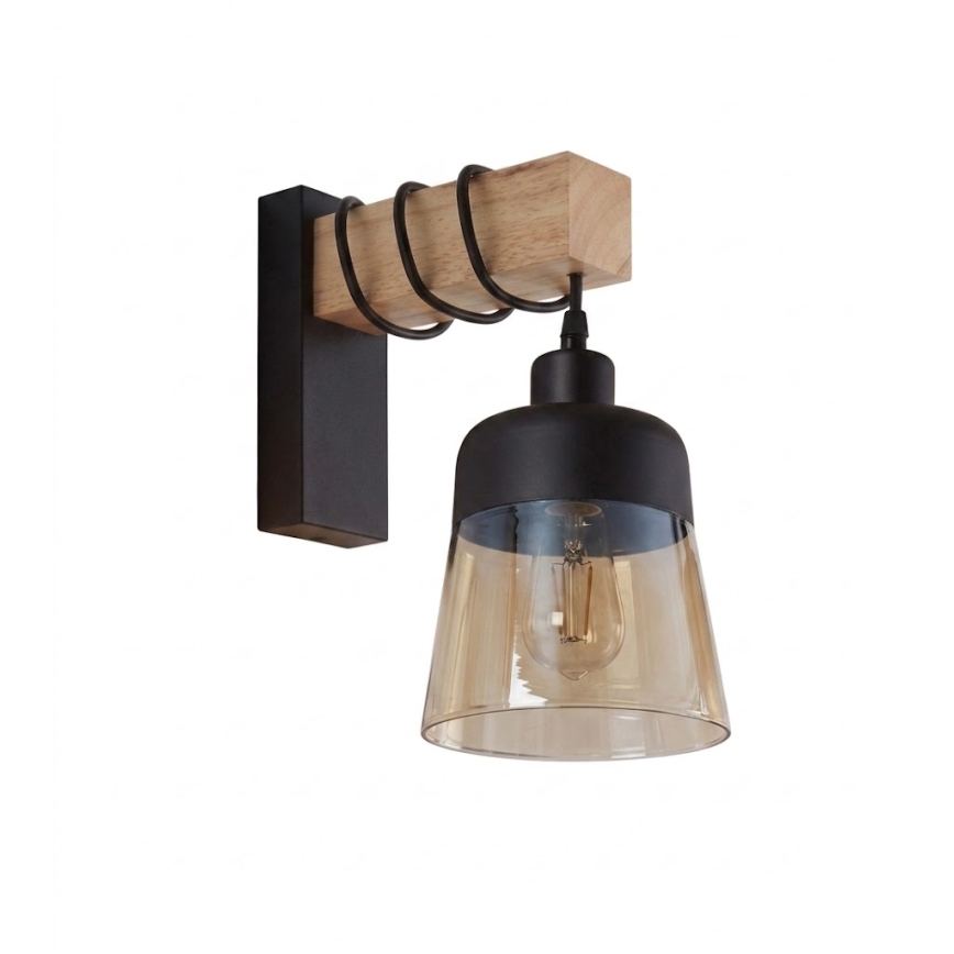 BRILAGI - Wall light WOOD GLASS 1xE27/60W/230V pine/black/smoked brown