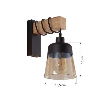 BRILAGI - Wall light WOOD GLASS 1xE27/60W/230V pine/black/smoked brown