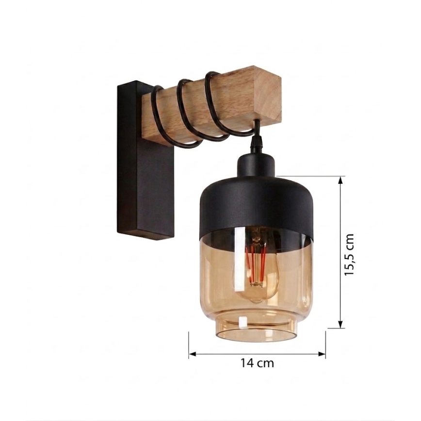 BRILAGI - WOOD GLASS Wall Light 1xE27/60W/230V pine/black/smoky brown