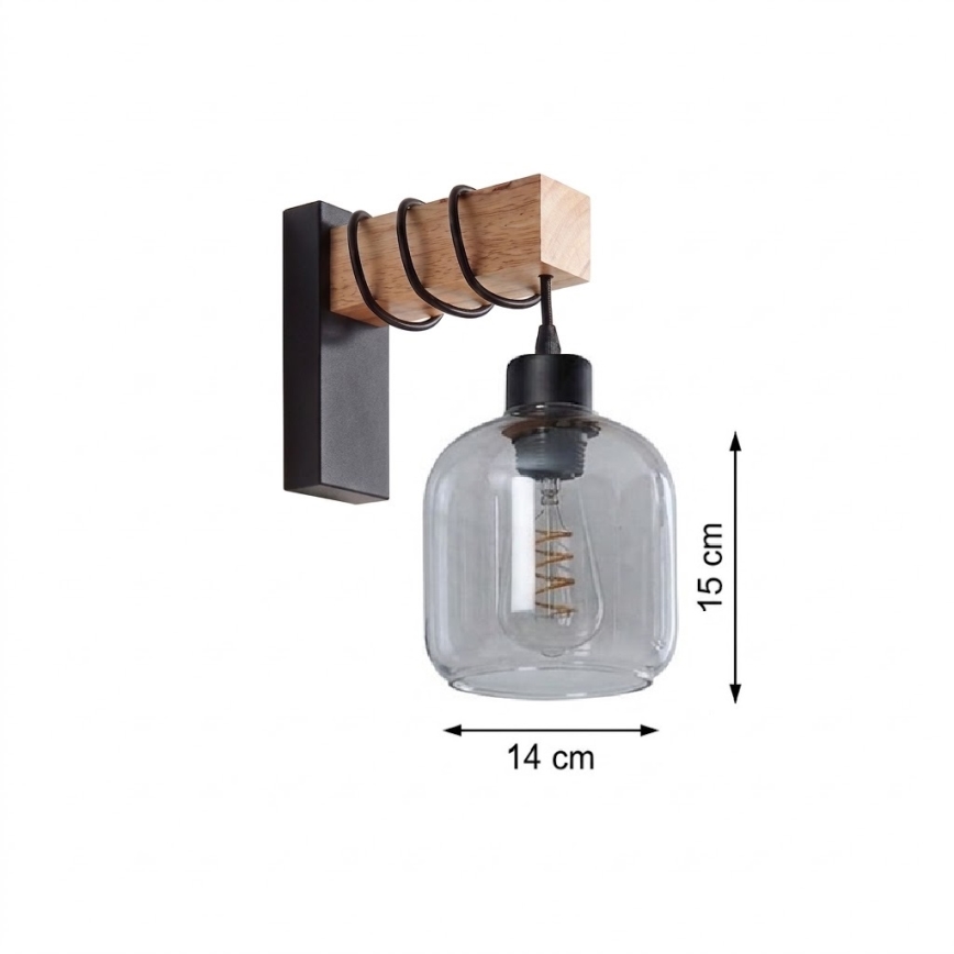 BRILAGI - WOOD GLASS Wall Light 1xE27/60W/230V pine/black/smoke gray