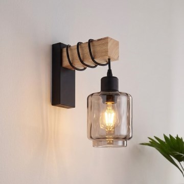 BRILAGI - WOOD GLASS wall light 1xE27/60W/230V pine/black/smoky beige
